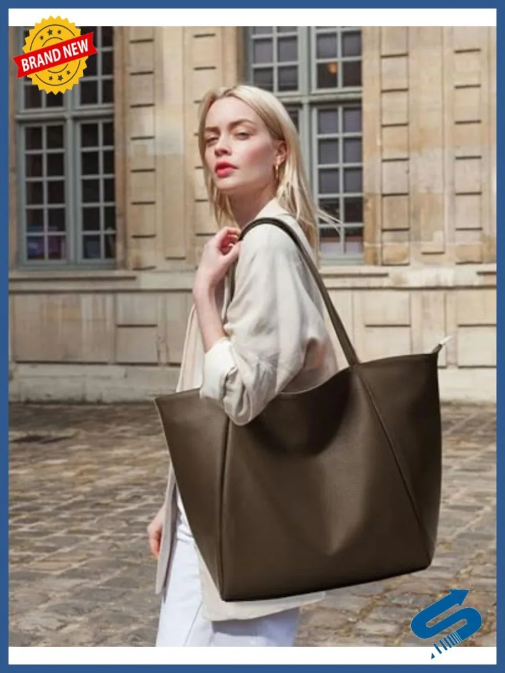 Vegan Leather Tote Bag 16L Soft Slouchy Hobo Shoulder Purse Work Weekender